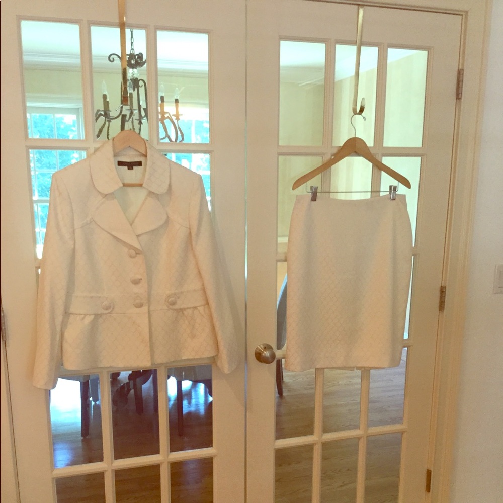 Anne Klein White Suit with gold accent detail
